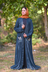 Zainab Majestic Drape Luxurious Velvet Shrug Abaya (Greyish Blue)