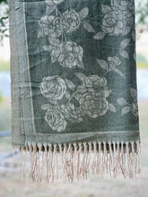 Green and Skin Floral Cashmere Wool Hijab