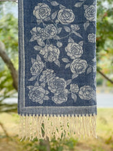 Navy Blue Floral Cashmere Wool Hijab