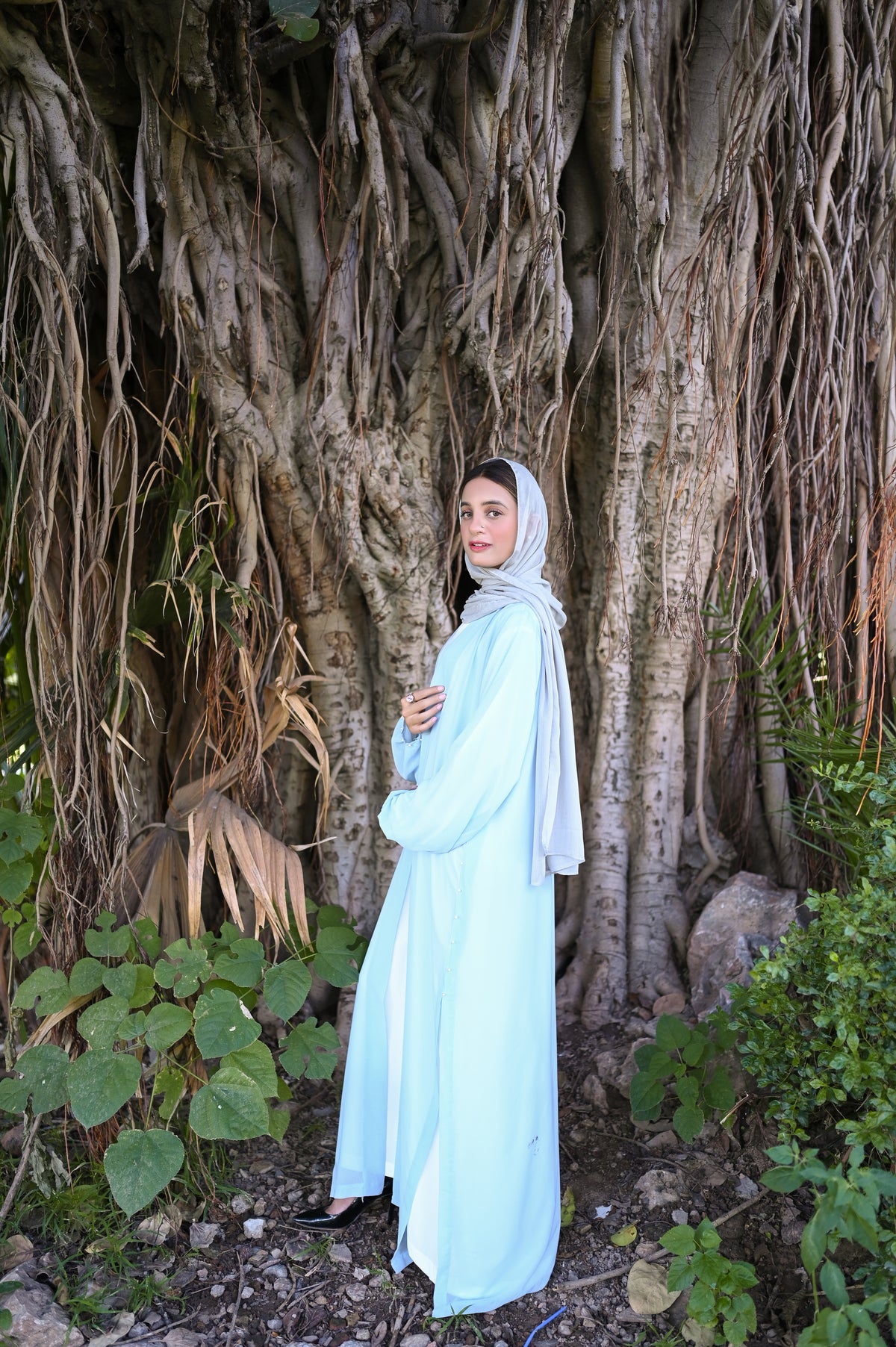 Khadija Sky Blue Double Layer Abaya