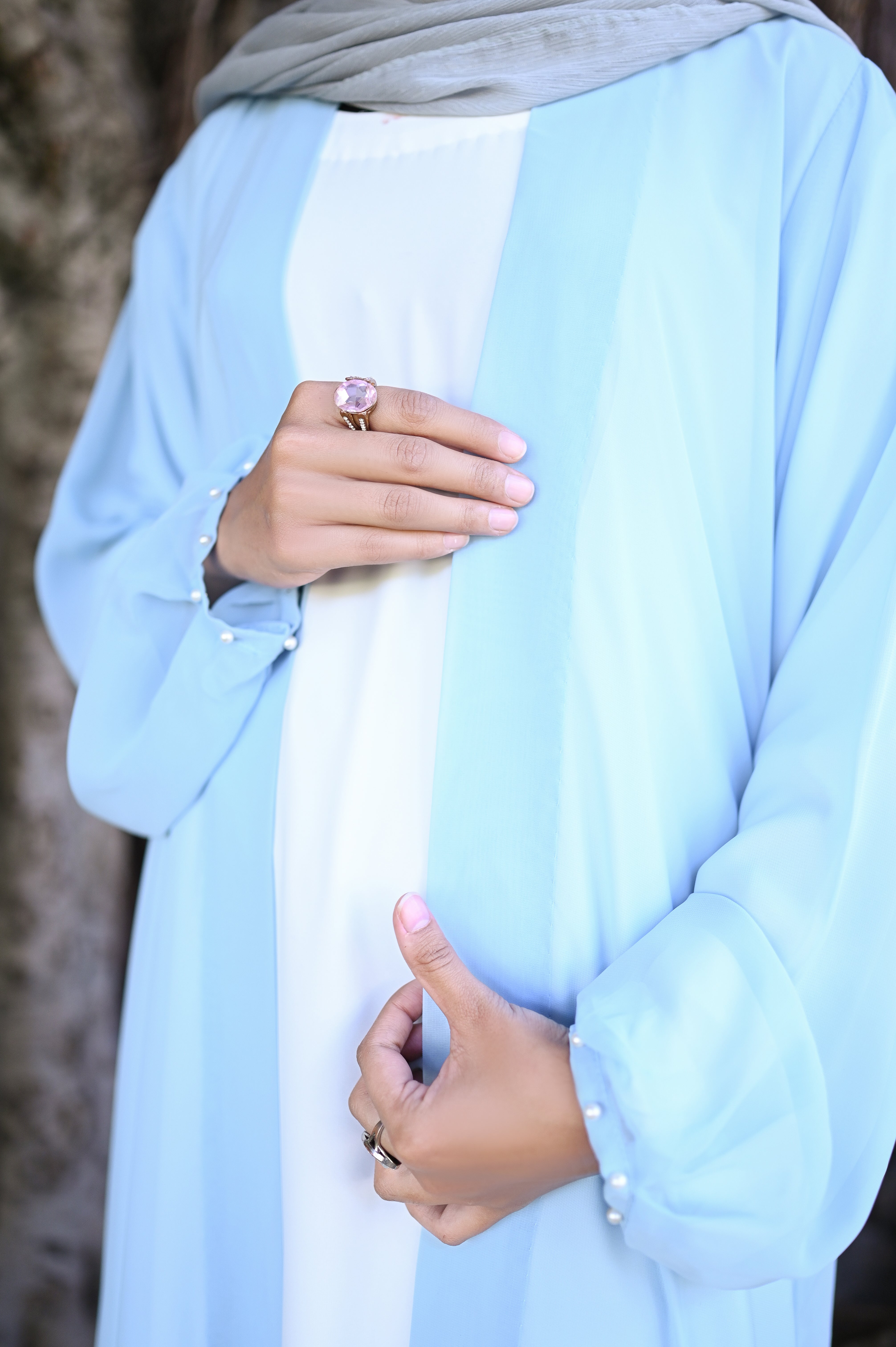 Khadija Sky Blue Double Layer Abaya