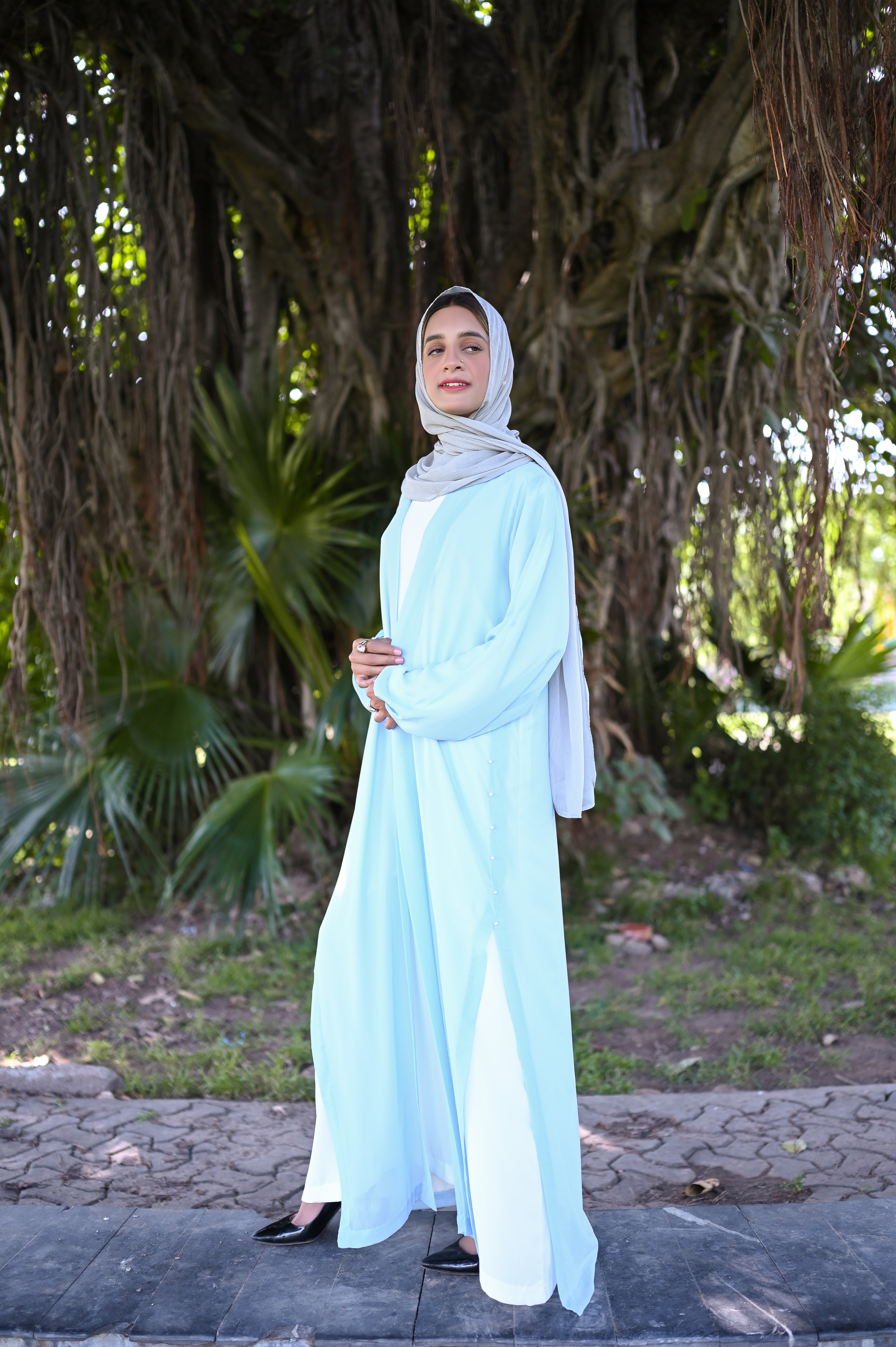 Khadija Sky Blue Double Layer Abaya