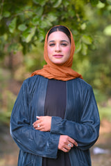 Zainab Majestic Drape Luxurious Velvet Shrug Abaya (Greyish Blue)