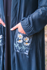 Zainab Majestic Drape Luxurious Velvet Shrug Abaya (Greyish Blue)