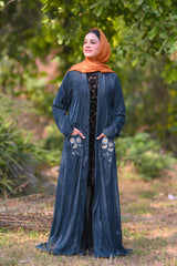 Zainab Majestic Drape Luxurious Velvet Shrug Abaya (Greyish Blue)
