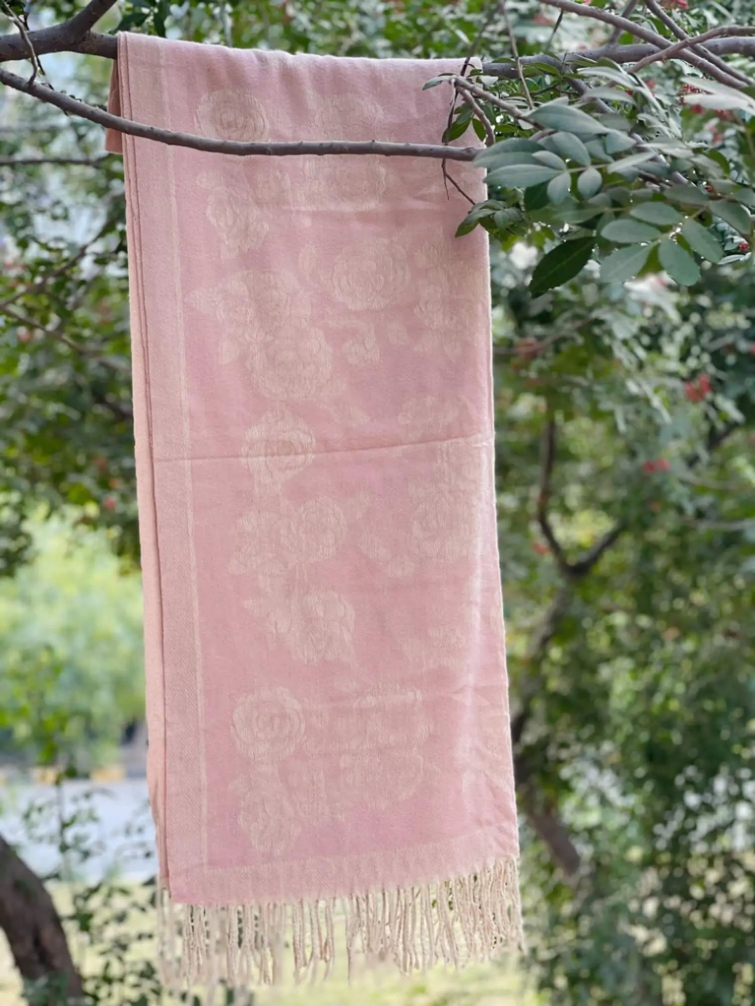Baby Pink Floral Cashmere Wool Hijab