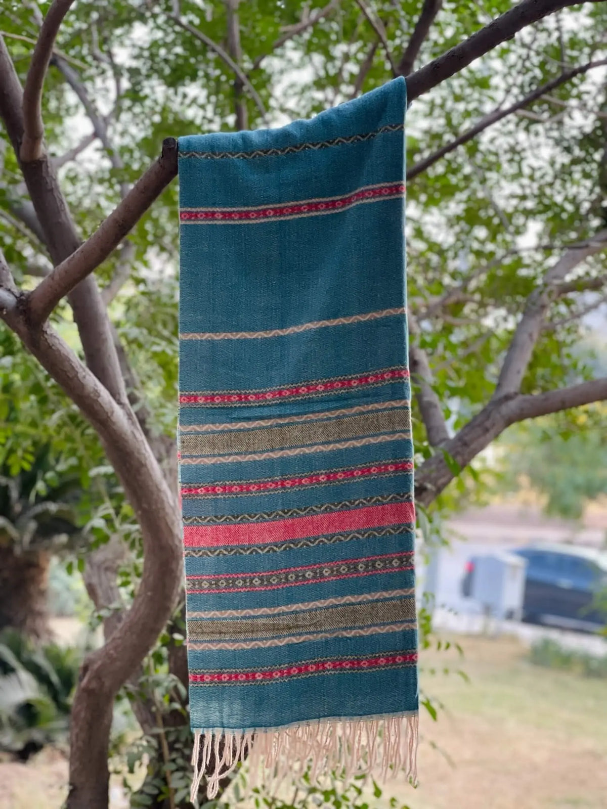 Green and Red Lining Cashmere Wool Hijab
