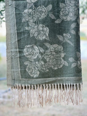 Green and Skin Floral Cashmere Wool Hijab