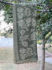 Green and Skin Floral Cashmere Wool Hijab
