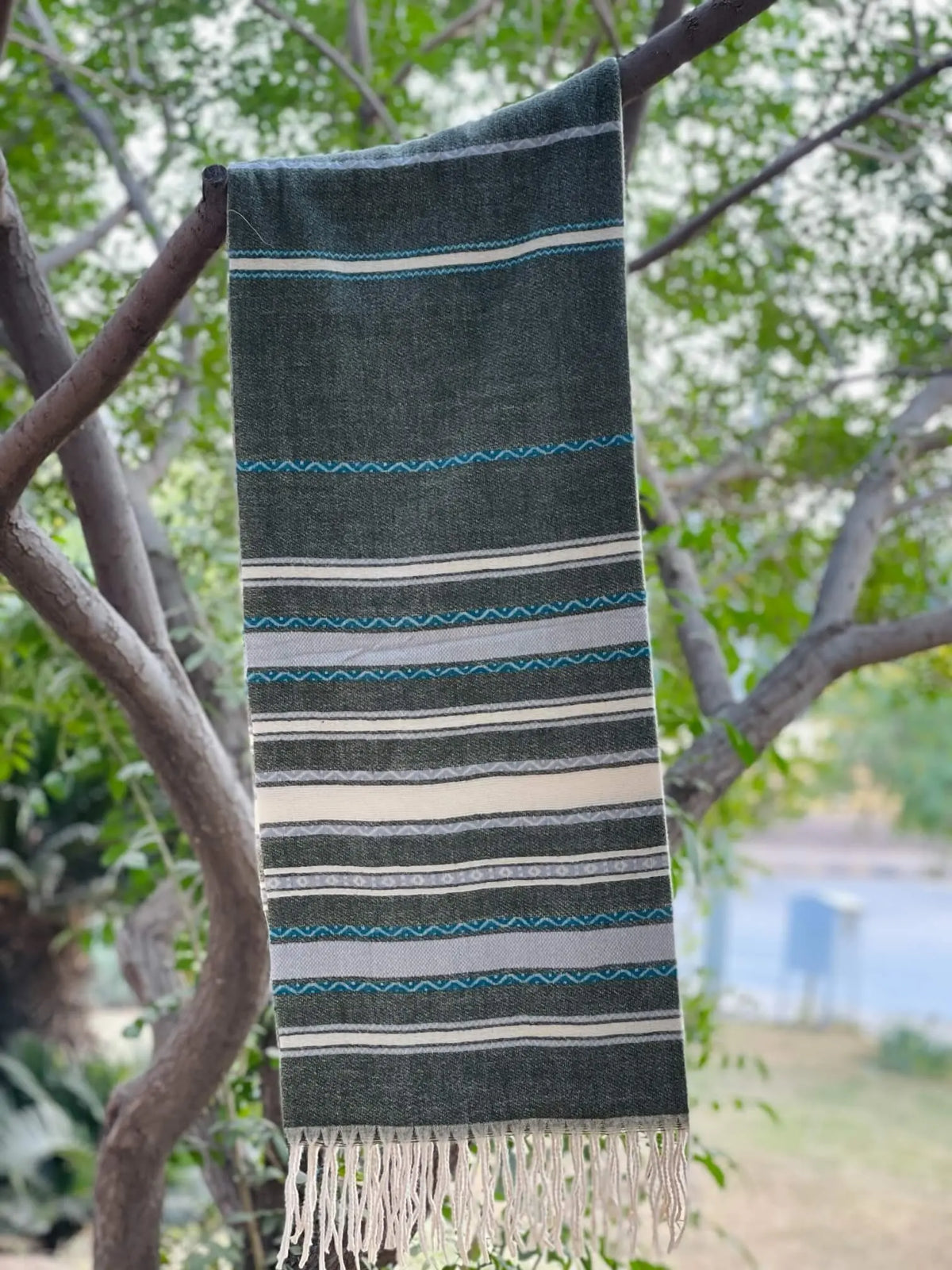 Greenish Grey Lining Cashmere Wool Hijab