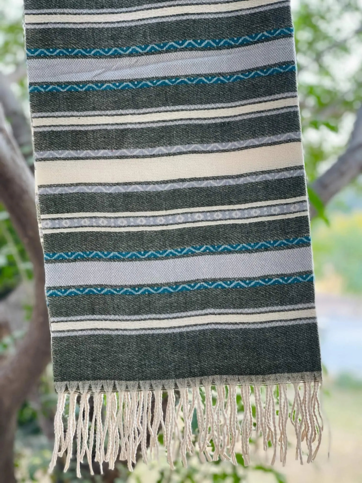 Greenish Grey Lining Cashmere Wool Hijab