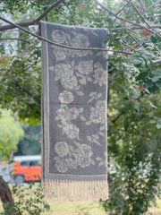 Grey Floral Cashmere Wool Hijab
