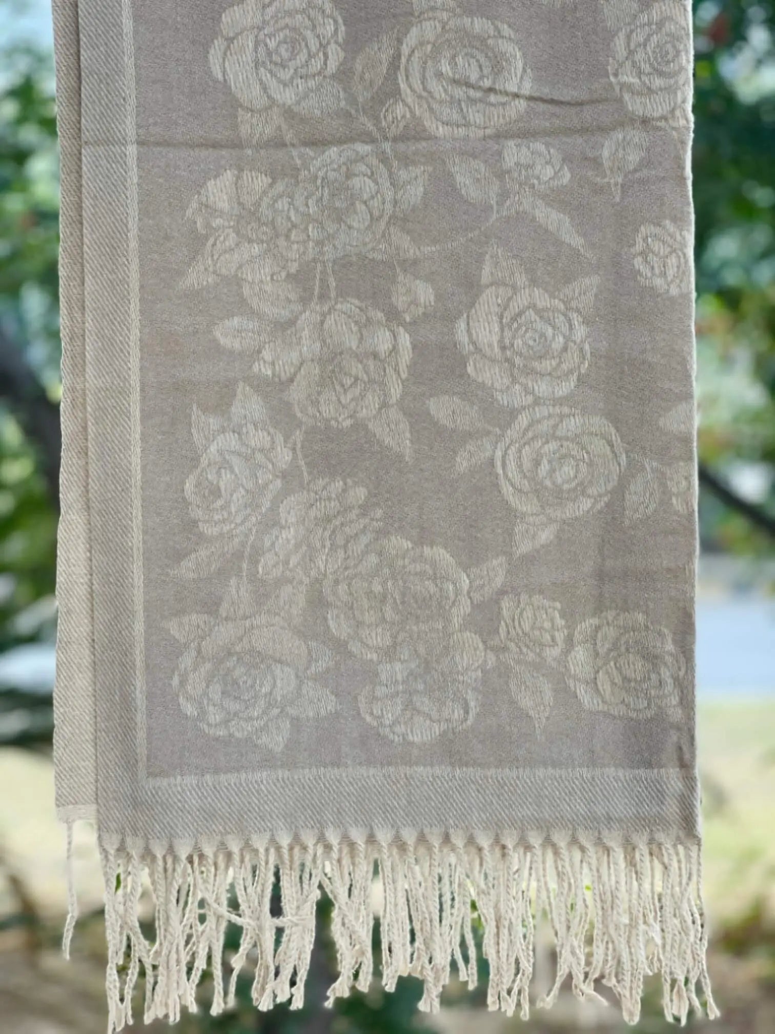Light Grey Floral Cashmere Wool Hijab