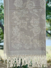 Light Grey Floral Cashmere Wool Hijab