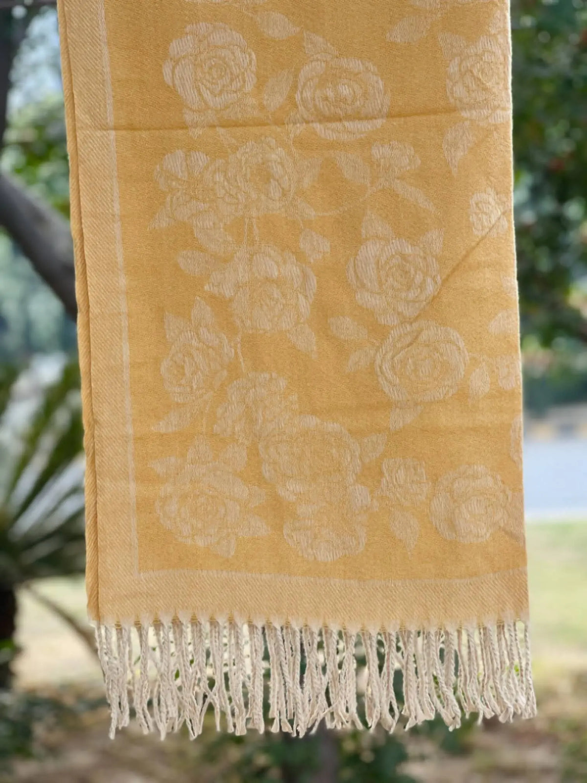 Mustard Floral Cashmere Wool Hijab