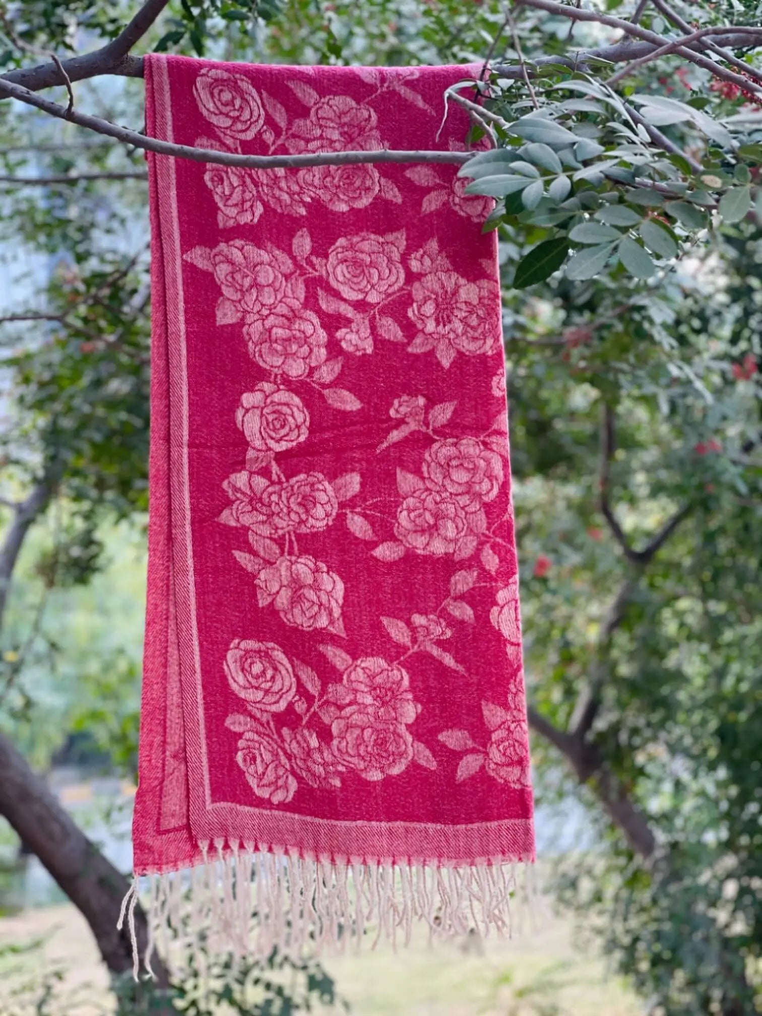 Red Floral Cashmere Wool Hijab