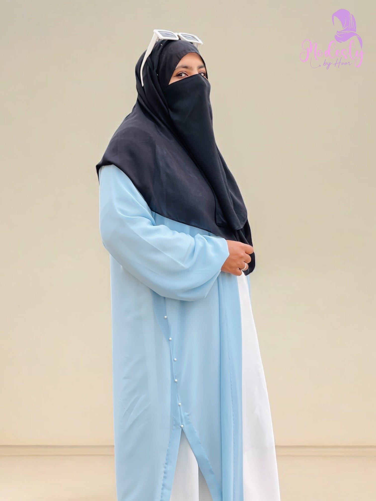 Khadija Sky Blue Double Layer Abaya
