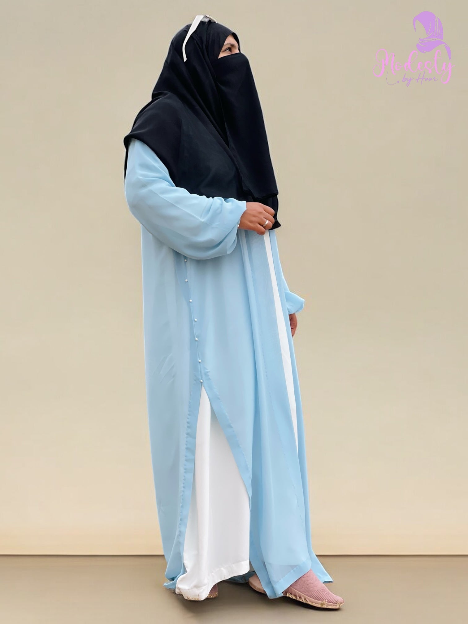 Khadija Sky Blue Double Layer Abaya
